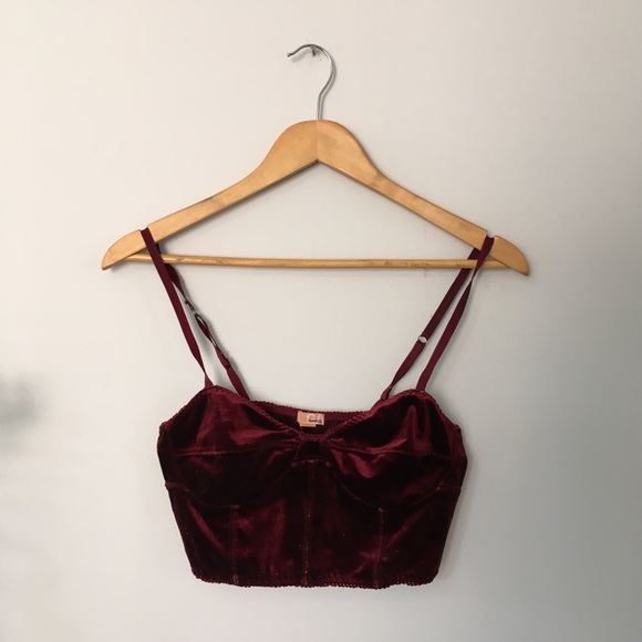 3/$30 Cropped Burgundy Velvet Bustier - Picture 4 of 5